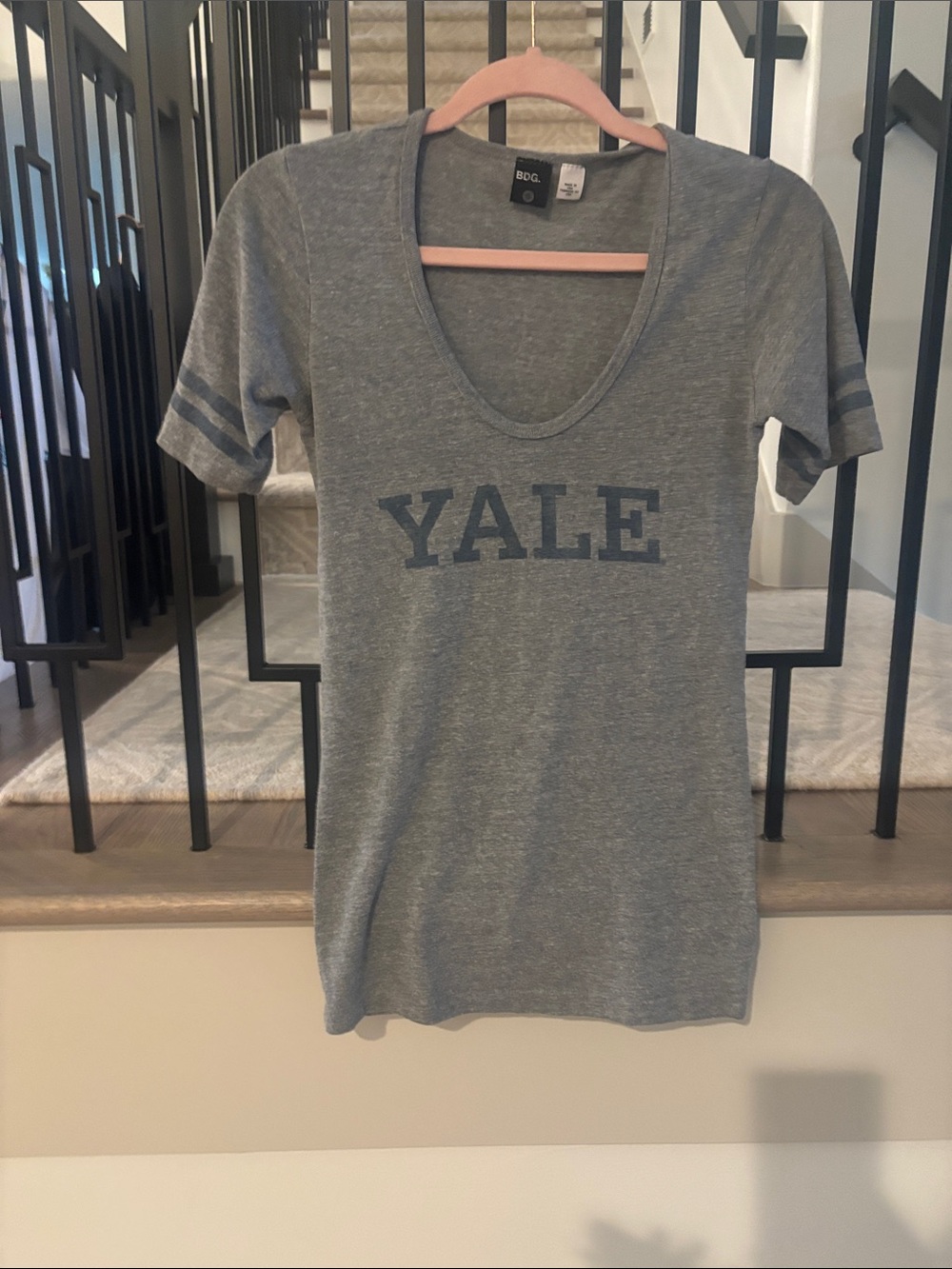 BDG Gray Yale Scoop Neck Tee with Navy Print
